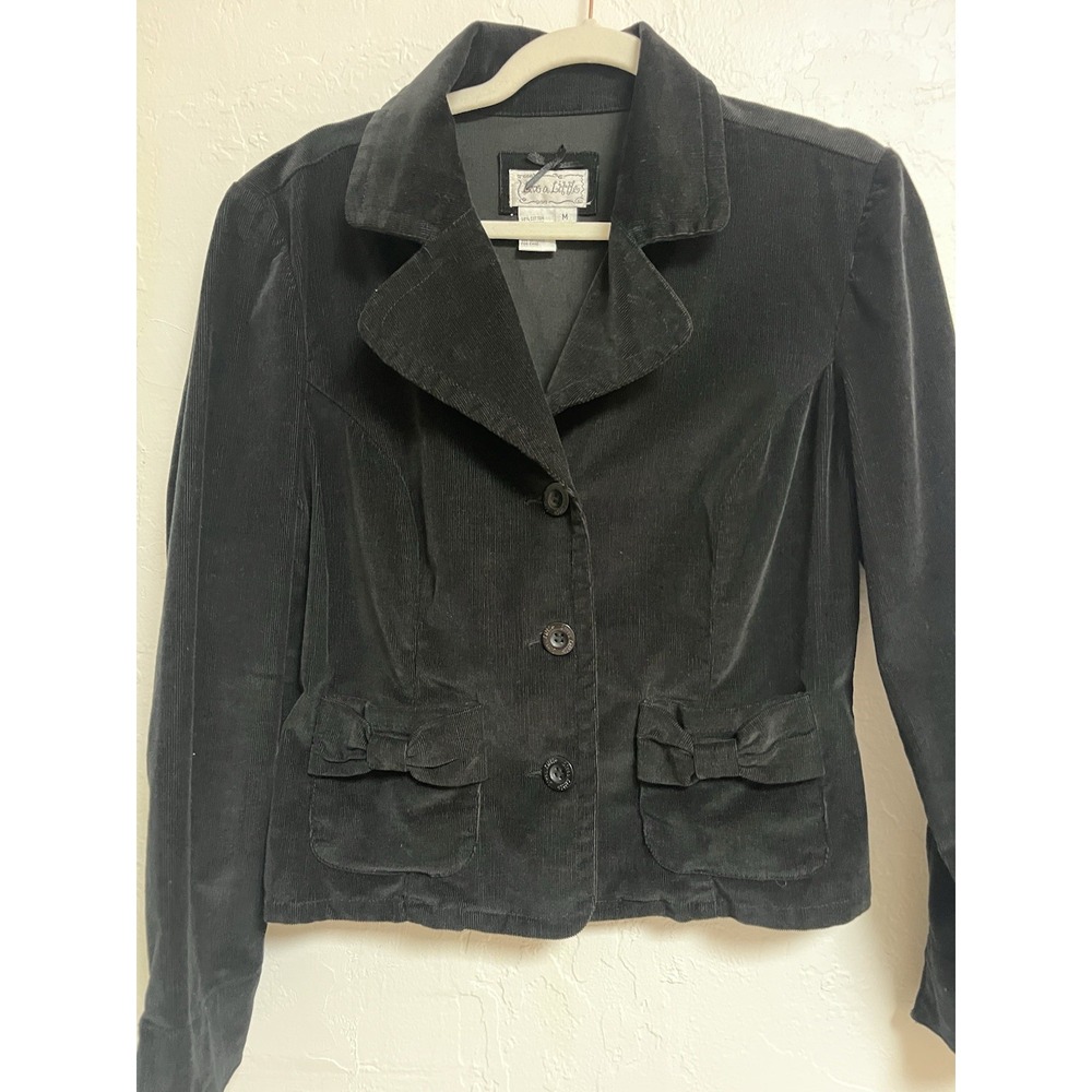 Live A little Black Corduroy Jacket Women Medium Y2K Button Up π Pockets Gilmore - Picture 11 of 12